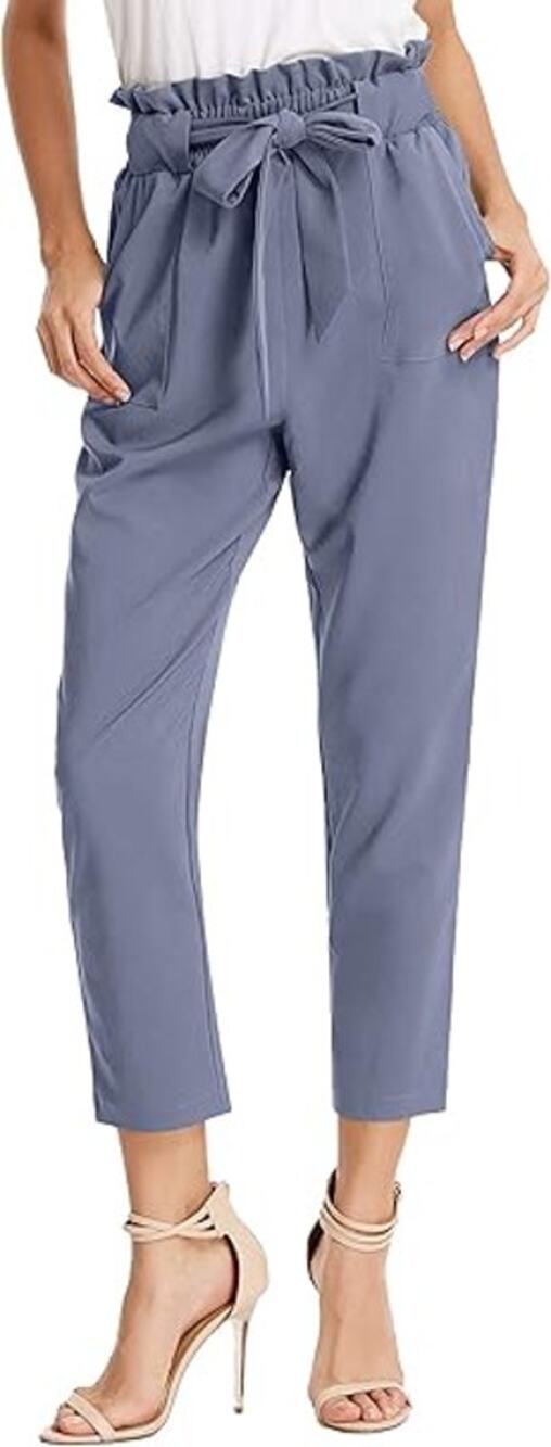NWT Grace Karin Gray/Blue High Waisted Paperbag Tie Waist Pants Women's Size XL